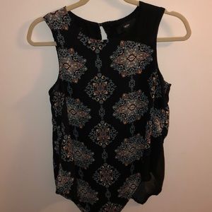 Paisley print black tank top blouse